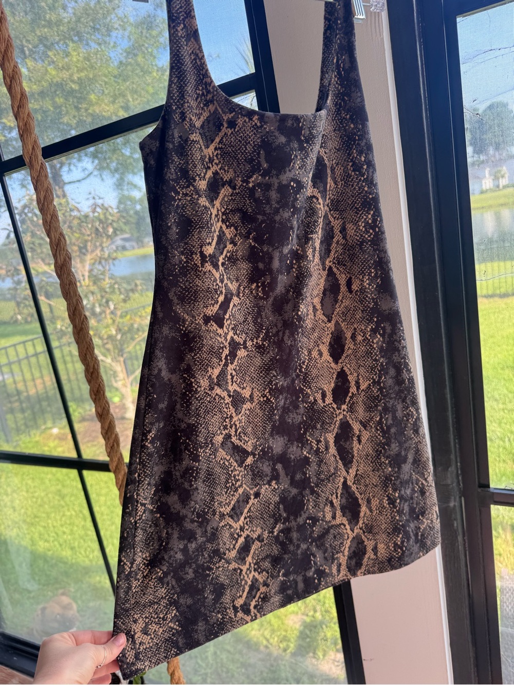 Snake-Print Mini Tank Dress in Black and Brown